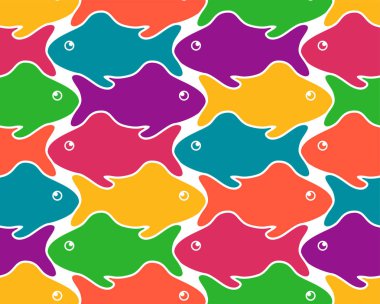 Beyaz arka plan üzerinde balıklar vektörel çizimler. Sorunsuz arka plan resimleri çok renkli deniz sakinleri ile. Trend renkler tasarımı için. Düz tasarım.