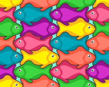 Çok sayıda balıklar vektörel çizimler. Sorunsuz arka plan resimleri çok renkli deniz sakinleri ile. Trend renkler tasarımı için. Düz tasarım.