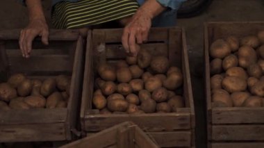 Yaşlı kadın patates vardiya.