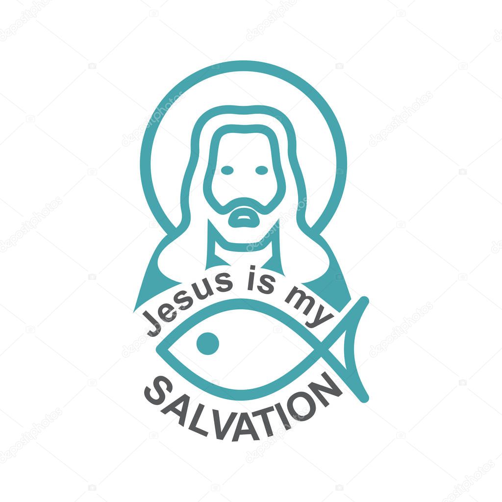 Text Jesus is my Salvation. Orthodox Christian and Catholic belief. Flat design.