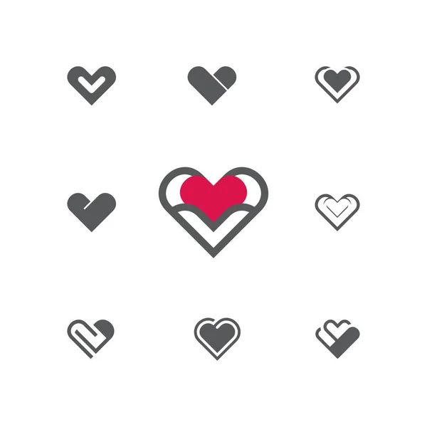 Silhouette stylized heart on white background. Set of nine vector models. — Stock Vector