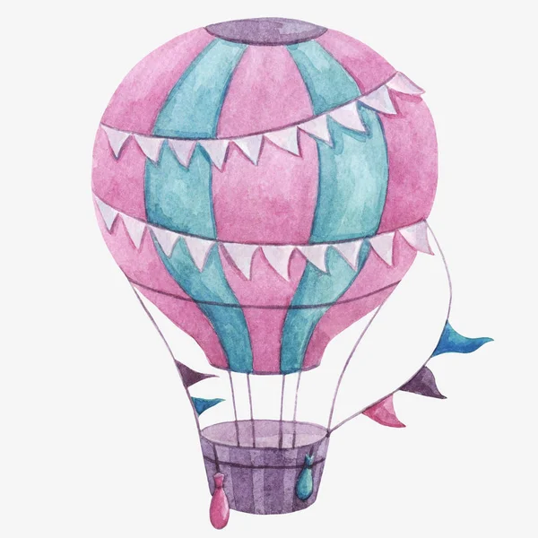 Ilustração Aquarela Balão Quente Aquarela Balão Vintage Desenhado Mão Com — Fotografia de Stock