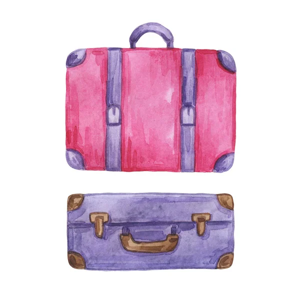 Utazáshoz Való Bőröndök Akvarell Rajz Esküvői Téma Ünnepi Díszítés Valentin — Stock Fotó