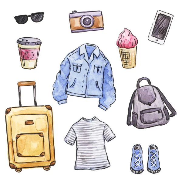 Watercolor travel set — Stock Photo, Image