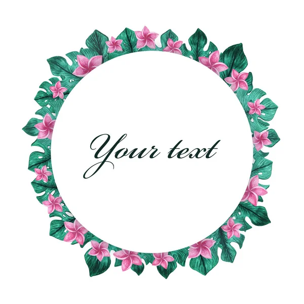 Watercolor frame. Flowers and leaves. Perfect for pictures, logos, clock and printing tableware, lettering, wedding, invitations, cards, discs, quotes.