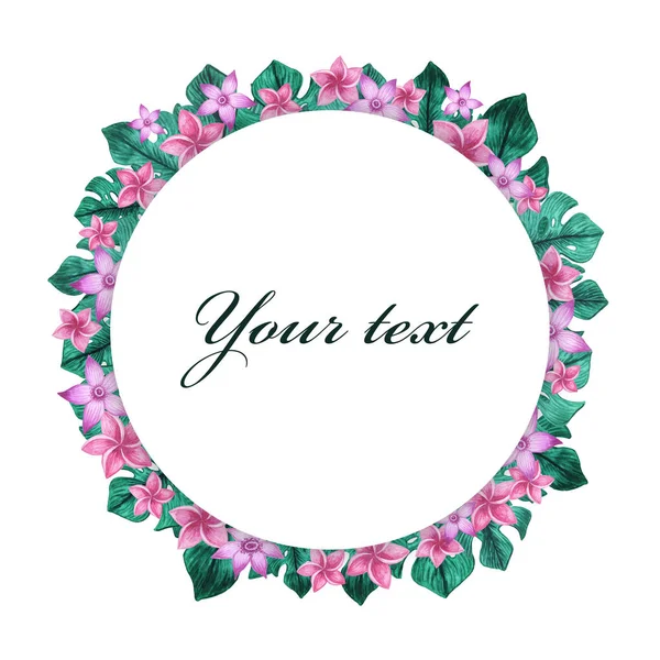 Rama Akwareli Kwiaty Liście Idealny Zdjęć Logo Zegara Druku Zastaw — Zdjęcie stockowe