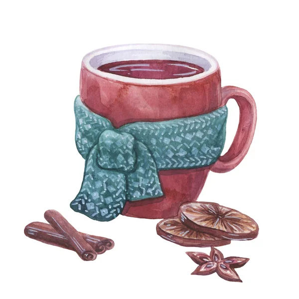 Ώρα Για Τσάι Εικόνα Ζωγραφισμένη Στο Χέρι Χρώμα Νερού Απομονωμένο — Φωτογραφία Αρχείου