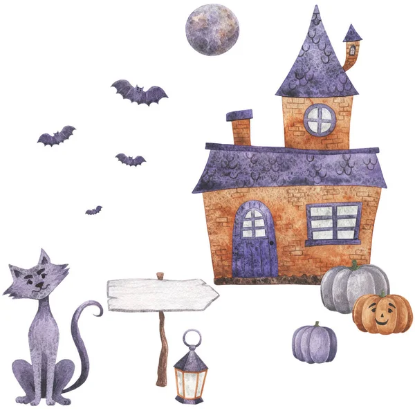 Akvarell Ritning Med Djur Höstklipp Konst För Halloween Mystisk Karaktär — Stockfoto