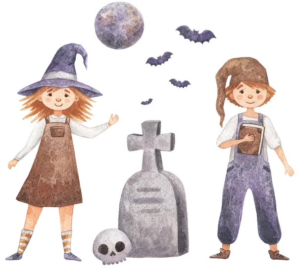 Akvarell Ritning Med Djur Höstklipp Konst För Halloween Mystisk Karaktär — Stockfoto