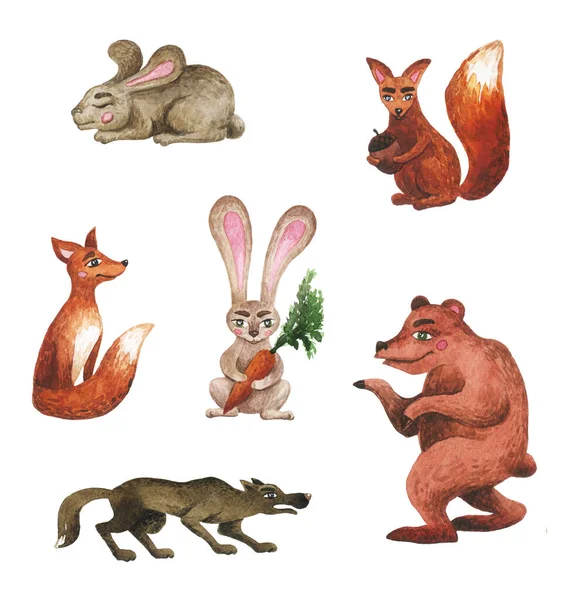 水彩画集森林动物 野生动物画贴纸 — 图库照片