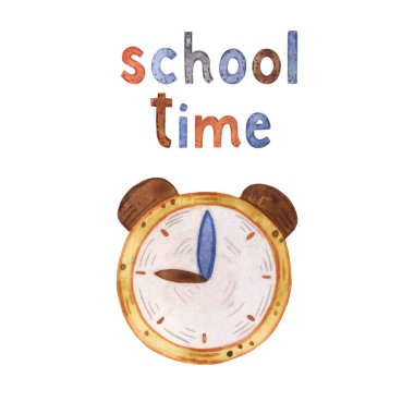 Okul zamanı, ders çalış. Ders kitapları, hesap makinesi, sayılar, kelimeler, elma, ders, okul, notlar, kalem, cetvel, silgi, kalem, sırt çantası, fırça, makas, kalem, kalem, kitap, makas, makas, resim kitabı Watercolor sözcükleri iyi illüstrasyon