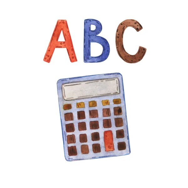 School Time Study Textbooks Calculator Numbers Words Apple Lessons School — Stock Photo, Image