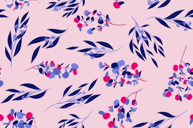 Parlak çiçek Seamless modeli. Vektör Okaliptüs yaprakları ve güzel öğeleri. Renkli botanik yaz arka plan. Düğün tasarım, baskı, tekstil, kumaş, kağıt çiçek Seamless modeli