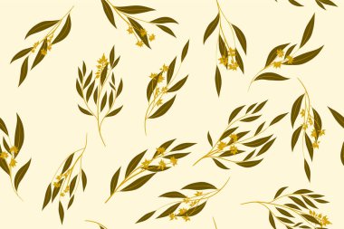 Tropikal Seamless modeli. Vektör Okaliptüs yaprakları ve güzel çiçek öğeleri. Botanik yaz arka plan. Zarif tropikal Seamless modeli düğün tasarım, baskı, tekstil, kumaş, ambalaj için.