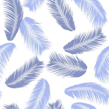 Mavi tropikal palmiye ağacı yaprakları. Vektör Seamless modeli. Basit siluet Hindistan cevizi yaprak kroki. Yaz çiçek arka plan. Duvar kağıdı egzotik palmiye ağacının yaprakları Tekstil, kumaş, kumaş tasarım, baskı için.