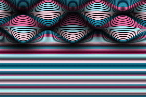 Trendy Abstract Background. Papier peint vectoriel avec effet de volume et de mouvement. Surface colorée déformée. Lignes ondulées et gradient Mesh. Illustration 3D futuriste avec distorsion des lignes. Débit . — Image vectorielle