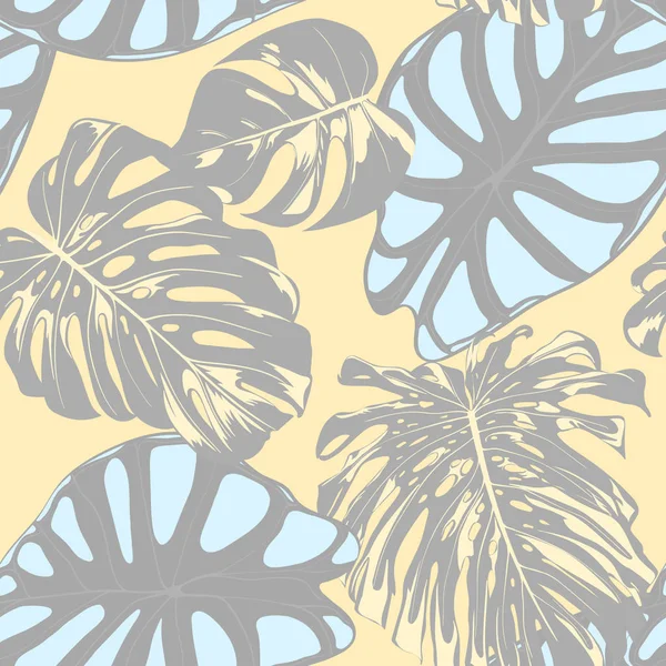Απρόσκοπτη διάνυσμα τροπικό μοτίβο σε παστέλ χρώμα σχεδίου. Μονστέρα Palm φύλλα και Αλοκάσια. Ζούγκλας φύλλωμα με εφέ υδροχρώματος. Εξωτικό Hawaiian ύφασμα σχεδιασμό. Απρόσκοπτη τροπικό υπόβαθρο για εκτύπωση — Διανυσματικό Αρχείο