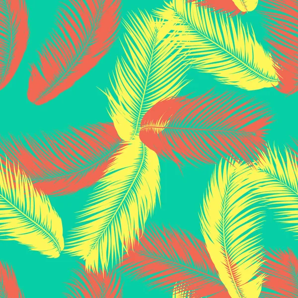 Vector Feathers. Tropical Seamless Pattern with Exotic Jungle Plants. Coconut Tree Leaf. Simple Summer Background. Illustration EPS 10. Vector Feathers Silhouettes or Hawaiian Leaves of Palm Tree. — Stock Vector