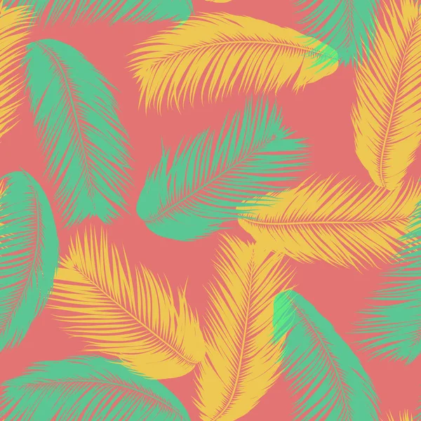 ベクトルのココヤシの木です。ヤシの葉と熱帯のシームレスなパターン。エキゾチックなジャングル植物の抽象的な背景。熱帯の葉のシンプルなシルエット。テキスタイル、ファブリック、壁紙のトレンディなココナッツの木の枝 — ストックベクタ