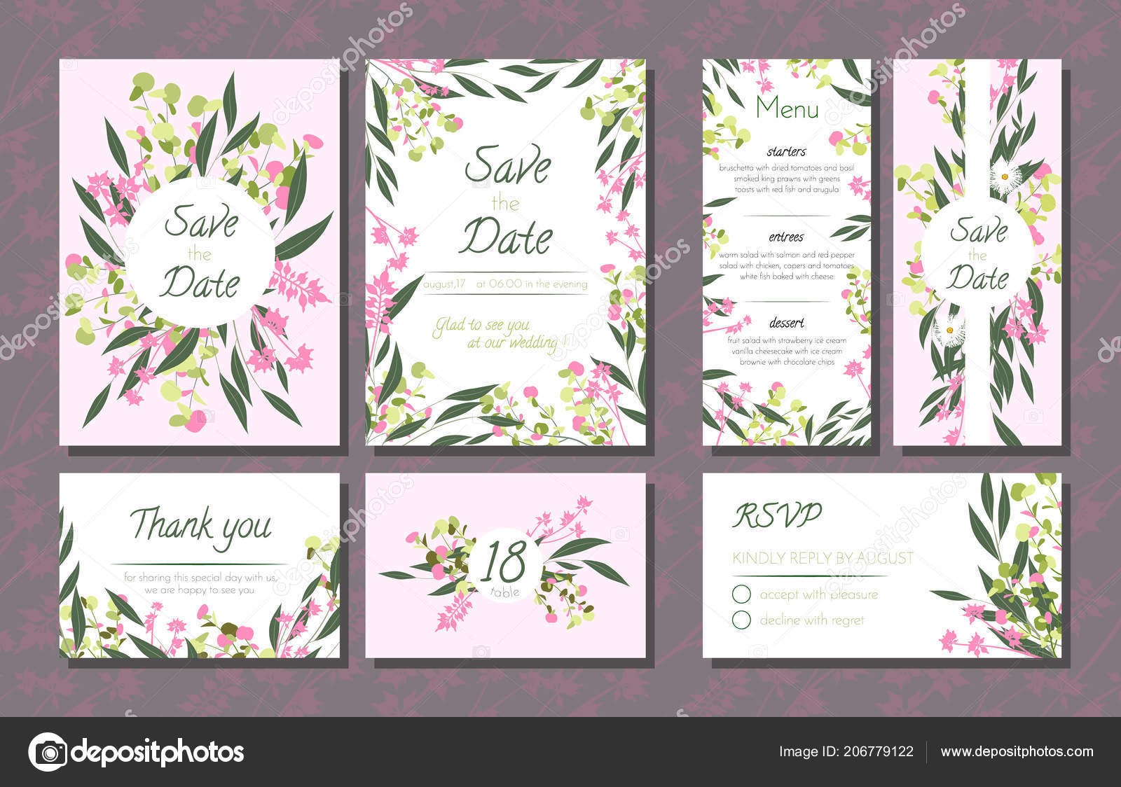 Eucalyptus Leaves Wedding Invitations Floral Wedding Invitation