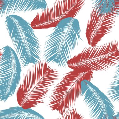 Tropikal palmiye ağacı yaprakları. Vektör Seamless modeli. Basit siluet Hindistan cevizi yaprak kroki. Yaz çiçek arka plan. Orman bitki örtüsü. Tekstil tasarımı için duvar kağıdı egzotik palmiye ağacının yaprakları.