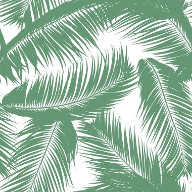Vektör tüyler. Tropikal Dikişsiz desen egzotik orman bitkileri ile. Hindistan cevizi ağacının yaprak. Basit yaz arka plan. Resimde Eps 10. Vector Silhouettes ya da palmiye ağacı Hawaiian yaprakları tüy.