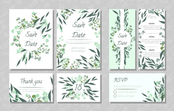 Cartes de mariage avec eucalyptus . — Image vectorielle