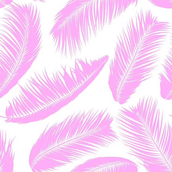 Vector Feathers. Padrão sem costura tropical com plantas exóticas da selva. Folha de coqueiro. Simples fundo de verão. Ilustração EPS 10. Penas de vetor Silhuetas ou folhas havaianas de palmeira . —  Vetores de Stock