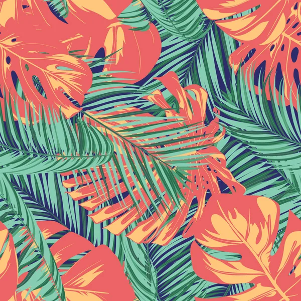 Summer Exotic Floral Tropical Palm, Philodendron Leaf. Selva Folha Padrão sem costura. Plantas Botânicas Fundo. Eps10 Vector. Papel de parede de palma tropical de verão para impressão, tecido, telha, papel de parede, vestido — Vetor de Stock