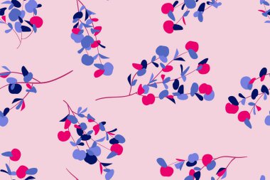 Parlak çiçek Seamless modeli. Vektör Okaliptüs yaprakları ve güzel öğeleri. Renkli botanik yaz arka plan. Düğün tasarım, baskı, tekstil, kumaş, kağıt çiçek Seamless modeli