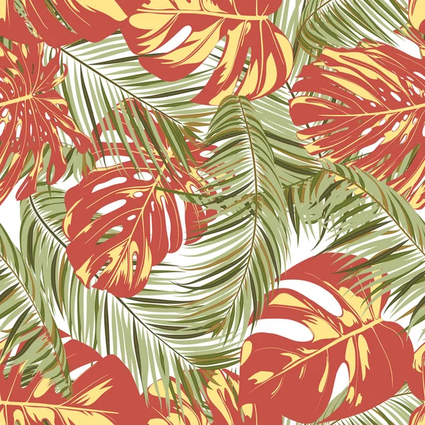 Summer Exotic Floral Tropical Palm, Philodendron Leaf. Patrón sin costura de la hoja de la selva. Plantas botánicas Antecedentes. Eps10 Vector. Fondo de pantalla de palma tropical de verano para imprimir, Tela, Azulejos, Papel pintado, Vestido — Vector de stock