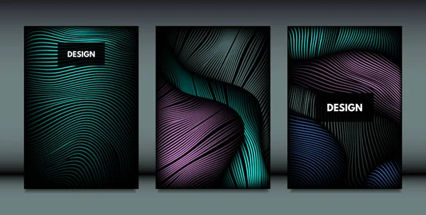 Flow Wavy Lines in Movement. Fond abstrait avec dégradé vibrant et effet métallique dans un style futuriste. Abstraction vectorielle 3D avec distorsion des formes. Lignes ondulées pour couverture, Brochure . — Image vectorielle