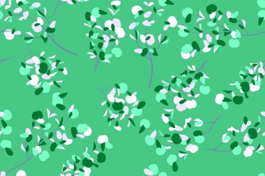 Tropikal Seamless modeli. Vektör Okaliptüs yaprakları ve güzel çiçek öğeleri. Botanik yaz arka plan. Zarif tropikal Seamless modeli düğün tasarım, baskı, tekstil, kumaş, ambalaj için.