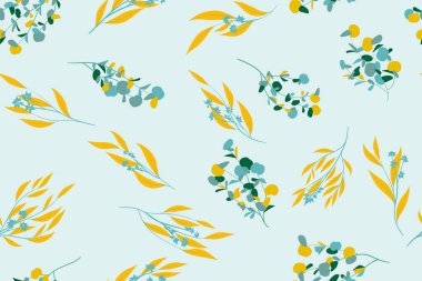 Pastel Renk tasarım çiçek Seamless modeli. Vektör Okaliptüs yaprakları ve güzel öğeleri. Botanik yaz arka plan. Düğün tasarım, baskı, tekstil, kumaş çiçek Seamless modeli