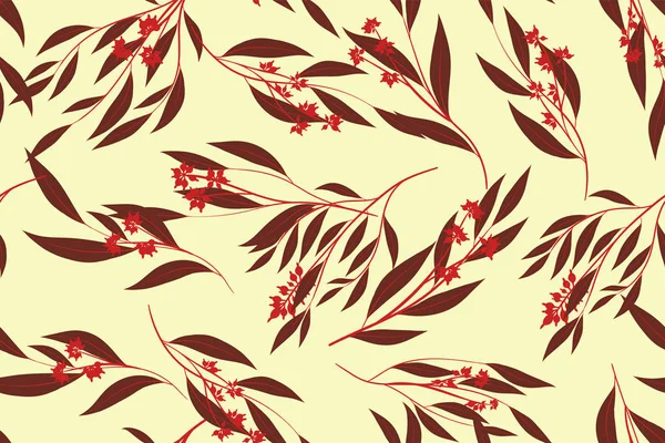 Patrón sin costura de otoño con hojas de eucalipto. Follaje Ramas Naturales. Fondo decorativo en estilo vintage. Patrón de eucalipto sin costura para tela, textil, papel de envolver, tela, vestido, impresión . — Vector de stock