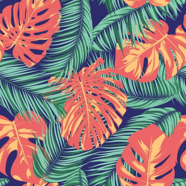 Summer Exotic Floral Tropical Palm, Philodendron Leaf. Selva Folha Padrão sem costura. Plantas Botânicas Fundo. Eps10 Vector. Papel de parede de palma tropical de verão para impressão, tecido, telha, papel de parede, vestido — Vetor de Stock