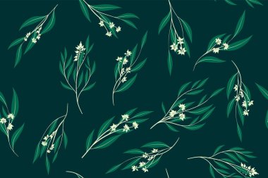 Okaliptüs vektör yaprak, dal ve çiçek öğeleri ile Seamless modeli. Rustik düğün tasarım, kumaş, tekstil, zarif şirin arka plan elbise. Okaliptüs vektör yazdırma için Vintage tarzı.