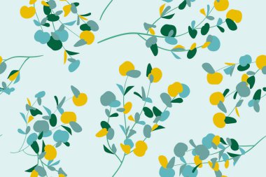 Pastel Renk tasarım çiçek Seamless modeli. Vektör Okaliptüs yaprakları ve güzel öğeleri. Botanik yaz arka plan. Düğün tasarım, baskı, tekstil, kumaş çiçek Seamless modeli