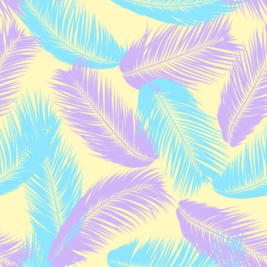 Tropikal palmiye ağacı yaprakları. Vektör Seamless modeli. Basit siluet Hindistan cevizi yaprak kroki. Yaz çiçek arka plan. Orman bitki örtüsü. Tekstil tasarımı için duvar kağıdı egzotik palmiye ağacının yaprakları.