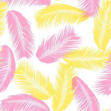 Tropikal palmiye ağacı yaprakları. Vektör Seamless modeli. Basit siluet Hindistan cevizi yaprak kroki. Yaz çiçek arka plan. Duvar kağıdı egzotik palmiye ağacının yaprakları Tekstil, kumaş, kumaş tasarım, baskı, döşeme için