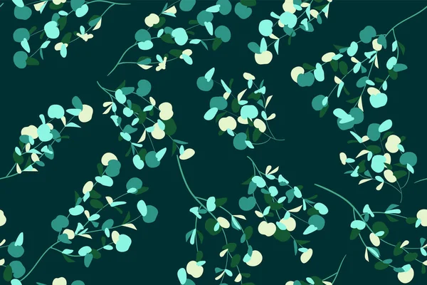 Eukalyptus-Vektormuster mit Blättern, Zweigen und floralen Elementen. elegante niedliche Hintergrund für rustikale Hochzeitsdesign, Stoff, Textil, Kleid. Eukalyptus-Vektor im Vintage-Stil zum Drucken. — Stockvektor