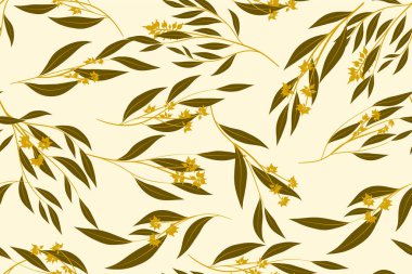 Tropikal Seamless modeli. Vektör Okaliptüs yaprakları ve güzel çiçek öğeleri. Botanik yaz arka plan. Zarif tropikal Seamless modeli düğün tasarım, baskı, tekstil, kumaş, ambalaj için.