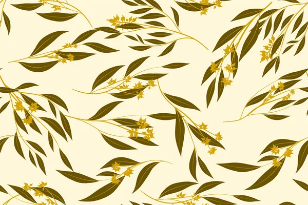 Tropiska sömlösa mönster. Vector Eucalyptus blad och vackra blommiga inslag. Botaniska sommaren bakgrund. Elegant tropiska sömlösa mönster för bröllop Design, Print, textil, tyg, inslagning. — Stock vektor