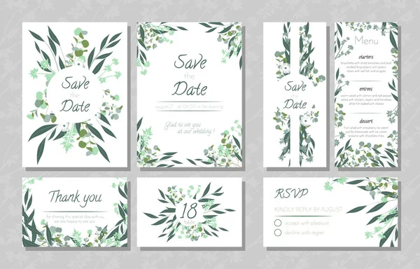Hochzeitskarten mit Eukalyptus. — Stockvektor