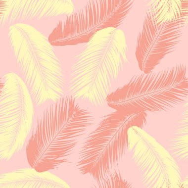 Tropikal palmiye ağacı yaprakları. Vektör Seamless modeli. Basit siluet Hindistan cevizi yaprak kroki. Yaz çiçek arka plan. Orman bitki örtüsü. Tekstil tasarımı için duvar kağıdı egzotik palmiye ağacının yaprakları.
