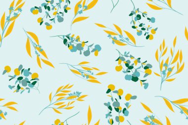 Pastel Renk tasarım çiçek Seamless modeli. Vektör Okaliptüs yaprakları ve güzel öğeleri. Botanik yaz arka plan. Düğün tasarım, baskı, tekstil, kumaş çiçek Seamless modeli