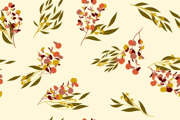 Tropikal Seamless modeli. Vektör Okaliptüs yaprakları ve güzel çiçek öğeleri. Botanik yaz arka plan. Zarif tropikal Seamless modeli düğün tasarım, baskı, tekstil, kumaş, ambalaj için.