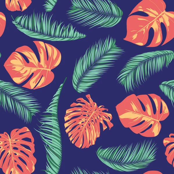 Summer Exotic Floral Tropical Palm, Philodendron Leaf. Selva Folha Padrão sem costura. Plantas Botânicas Fundo. Eps10 Vector. Papel de parede de palma tropical de verão para impressão, tecido, telha, papel de parede, vestido — Vetor de Stock