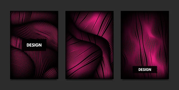 Acena. Geometria abstrata. Capa Design Templates Set com efeito 3d. Gradiente vibrante com linhas onduladas. Ilustração moderna rosa na moda com distorção. Onda vetorial para Brochura, Negócios, Cartaz, Livro . — Vetor de Stock