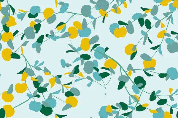 Květinový vzor bezešvé v designu pastelových barev. Vektor Eucalyptus listy a krásné květy prvky. Botanická letní pozadí. Květinový vzor bezešvé pro svatební Design, tisk, textil, tkaniny — Stockový vektor